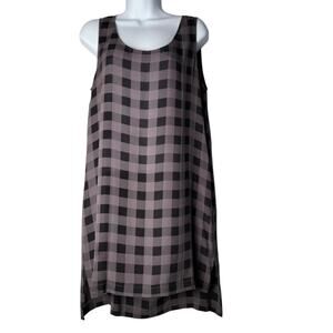 Eileen Fisher Sleeveless Dress 100% Silk Black&Gray Plaid SP Academia Lagenlook